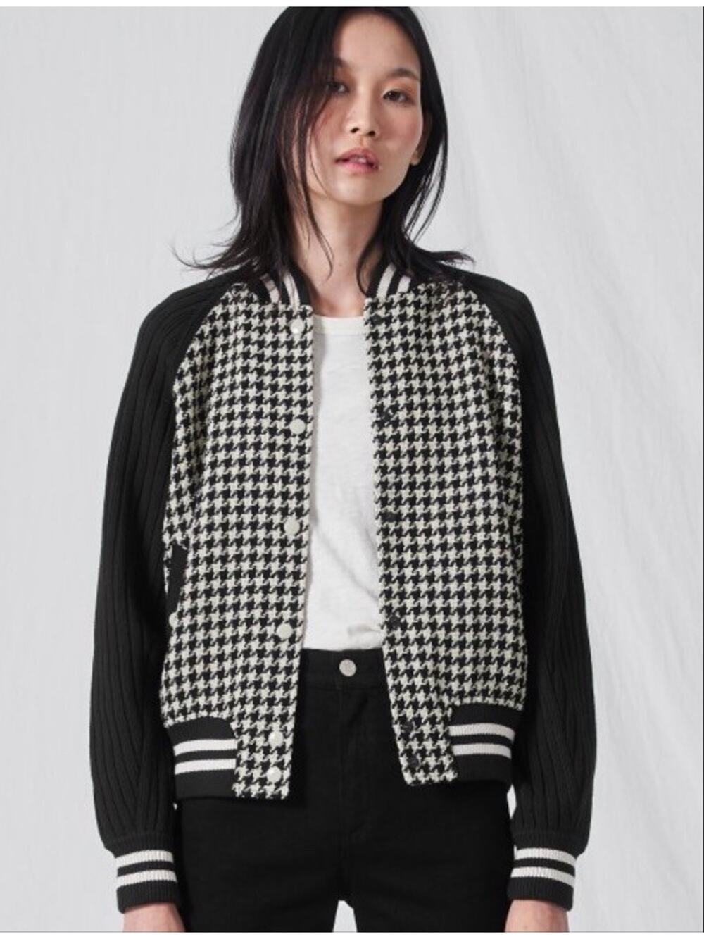 Rag & Bone Knit Houndstooth Bomber Jacket Womens Size XS Varsity Preppy Punk